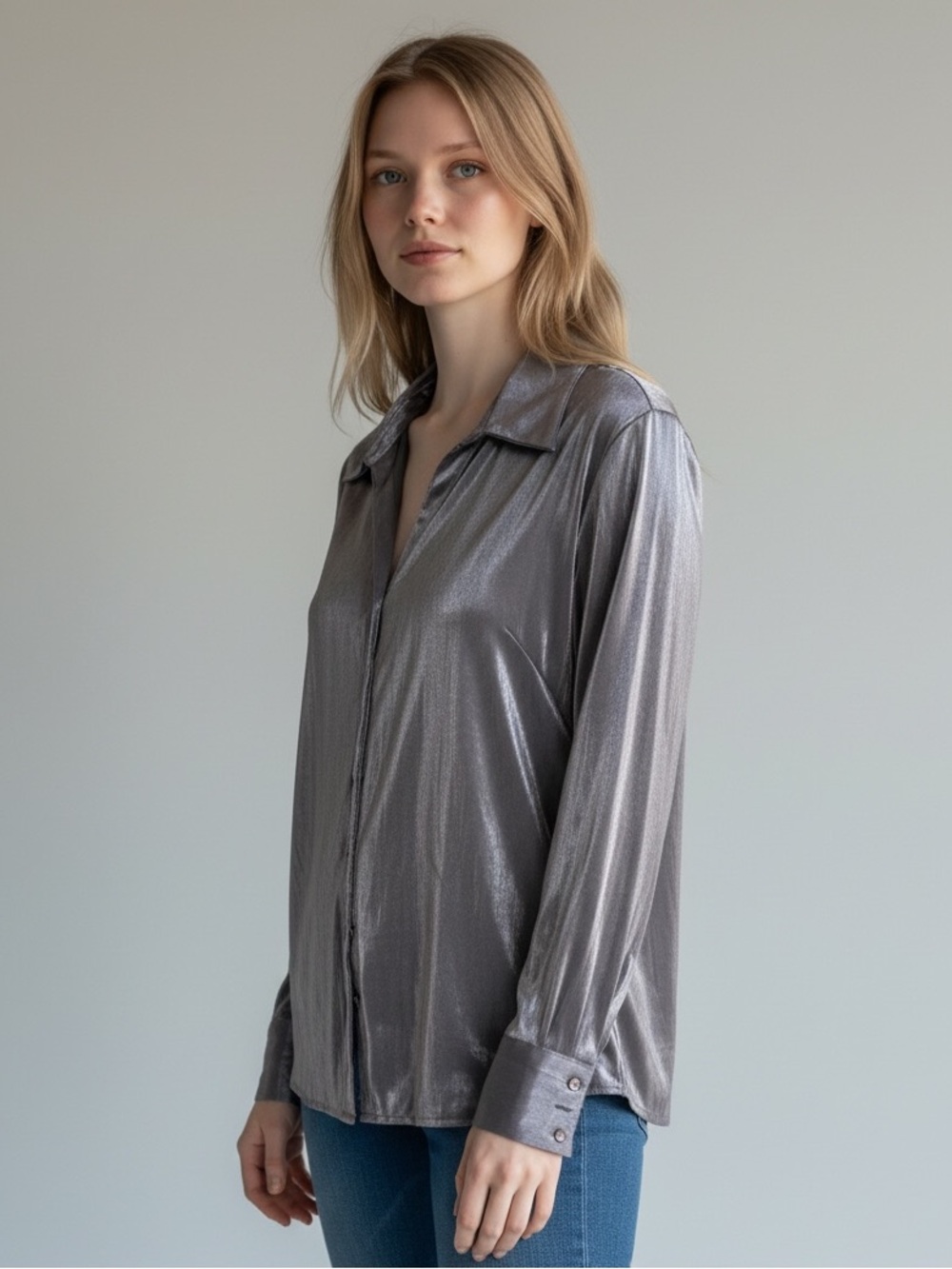 Mixage Light Purple Shimmery Button-Up Blouse VINTAGE